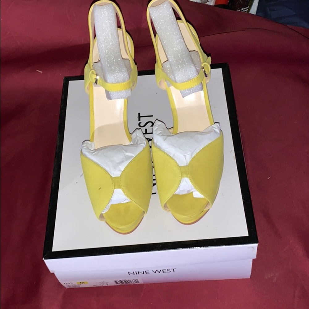 Yellow suede open toe platform sandals